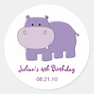 Hippo Birthday Cupcake Topper Stickers