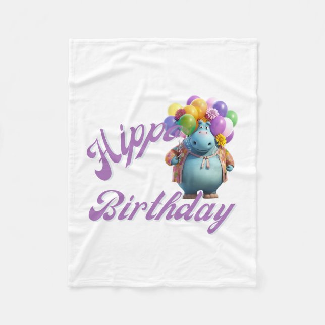 Hippo Birthday Fleece Blanket (Front)