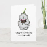 Hippo Birthday my Friend - Happy Birthday Card<br><div class="desc">This design features a cute little Hippo or Hippopotamus. You can customise the Happy Birthday title for anyone. Sister, Brother, Teacher, Mother, Father, Boss, colleague, friend, relative. The Hippo is holding a cake or cupcake with a candle in his hand and wears a Birthday Hat. This design is a cute...</div>