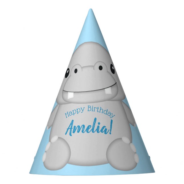 Hippo Birthday Party Blue Hat (Front)