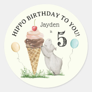 Hippo Birthday Party  Classic Round Sticker