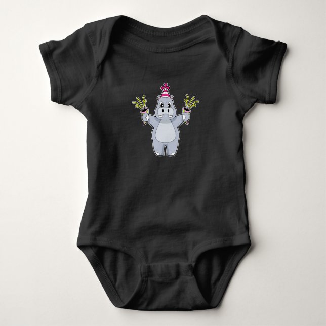 Hippo Birthday Party hat Baby Bodysuit (Front)