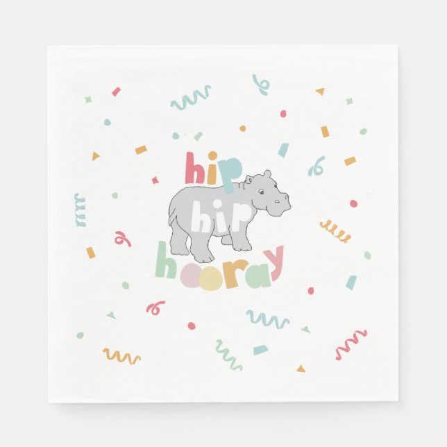 Hippo Birthday Party Hippo Hippopotamus Party Napkin (Front)