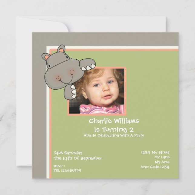 Hippo Birthday Party Invitation (Front)
