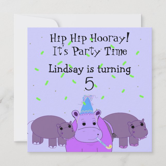 Hippo Birthday Party Invitation (Front)