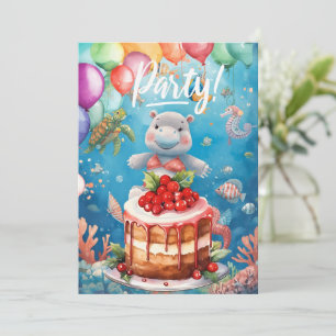 Hippo Birthday Party underwater Invitation