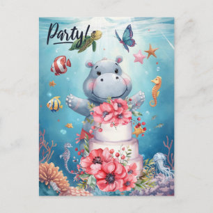 Hippo Birthday Party underwater Postcard