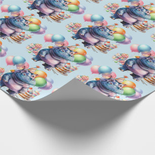 Hippo Birthday Party with cake Wrapping Paper