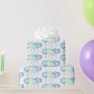 Hippo Birthday soft blue balloon gift  Wrapping Paper
