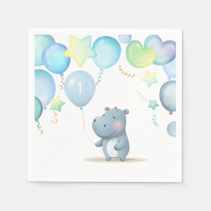 Hippo Birthday soft blue Napkin