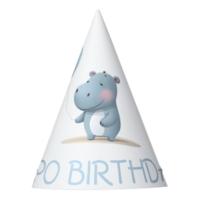 Hippo Birthday soft blue  Party Hat (Front)