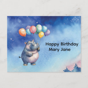 Hippo Birthday themed with balloons Postcard