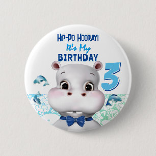 Hippo Blue Fish Boy Birthday 6 Cm Round Badge