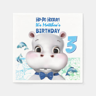 Hippo Blue Fish Boy Birthday Napkin