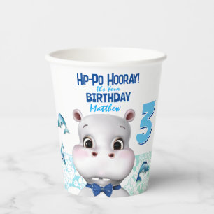 Hippo Blue Fish Boy Birthday Paper Cups