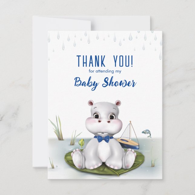 Hippo Boy Baby Shower Thank You Card (Front)