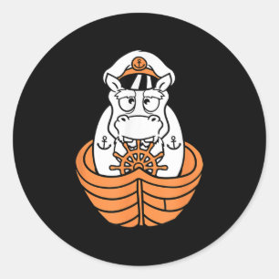 Hippo Captain Skipper Sails Cute Cartoon Sailor Cr Classic Round Sticker