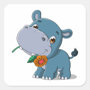 Hippo cartoon square sticker