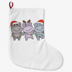 Hippo Christmas Animals Cute Hippos Holiday Large Christmas Stocking