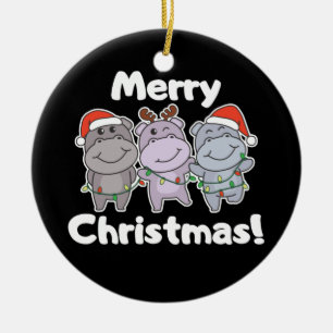 Hippo Christmas Animals Cute Hippos Merry Ceramic  Tree Decoration