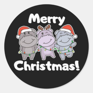 Hippo Christmas Animals Cute Hippos Merry Classic Classic Round Sticker