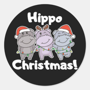 Hippo Christmas Animals Cute Hippos Merry Classic Round Sticker