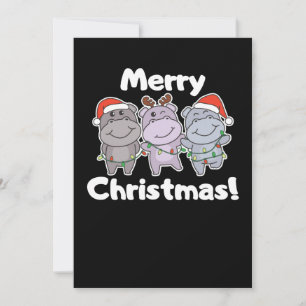 Hippo Christmas Animals Cute Hippos Merry Holiday Card