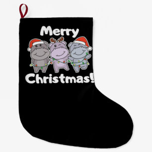 Hippo Christmas Animals Cute Hippos Merry Large Christmas Stocking