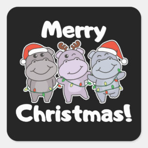 Hippo Christmas Animals Cute Hippos Merry Square S Square Sticker
