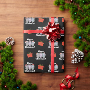 Hippo Christmas Animals Cute Hippos Merry Wrapping Paper