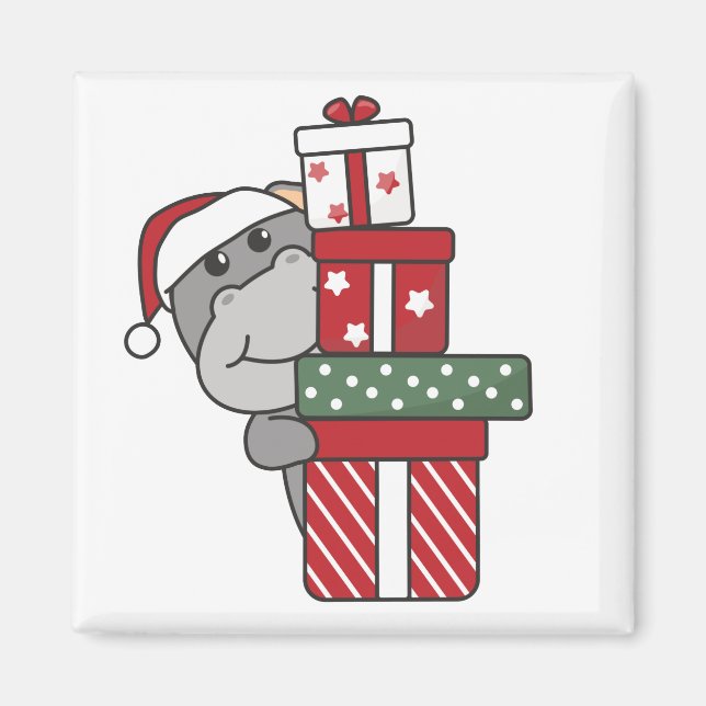 Hippo Christmas Gift Winter Animals Hippos Magnet (Front)
