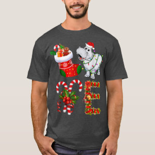 Hippo Christmas Lights Led Funny Santa Hat Christm T-Shirt