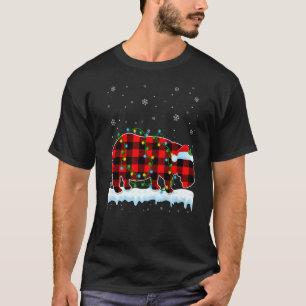 Hippo Christmas Santa Hat Cute Animals Xmas Lights T-Shirt