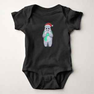 Hippo Christmas Scarf Baby Bodysuit