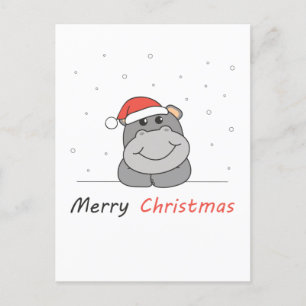 Hippo Christmas Snow Winter Animals Hippos Holiday Postcard