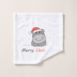 Hippo Christmas Snow Winter Animals Hippos Wash Cloth