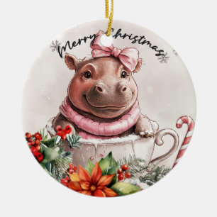 Hippo Christmas themed Ceramic Tree Decoration