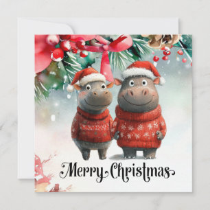 Hippo Christmas Themed for Animal Lovers Card