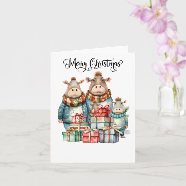 Hippo Christmas Themed for Animal Lovers Card (Orchid)