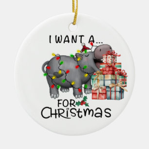 Hippo Christmas Themed for Animal Lovers Ceramic Tree Decoration