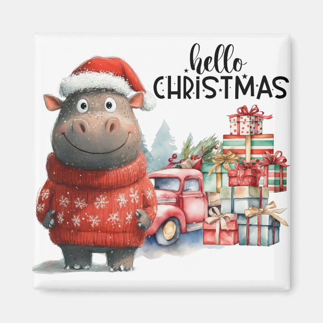 Hippo Christmas Themed for Animal Lovers Magnet (Front)