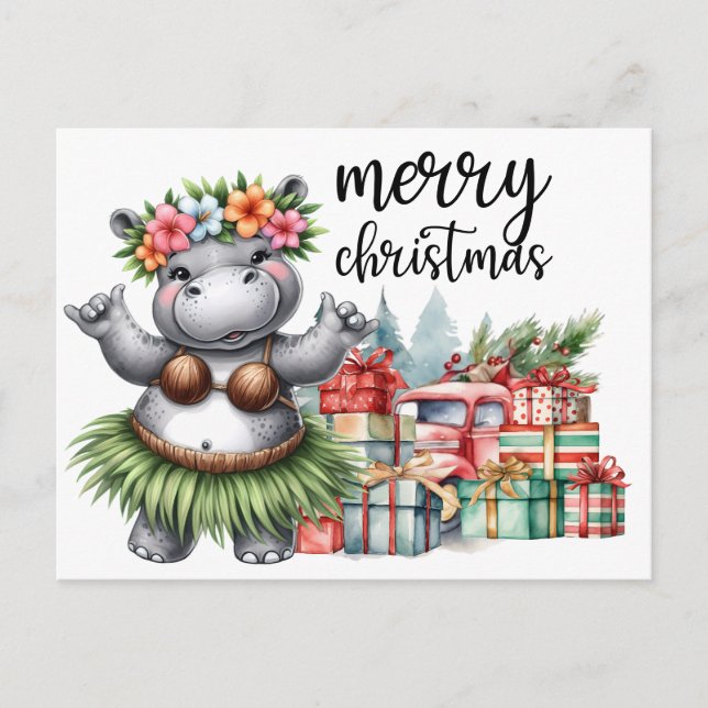 Hippo Christmas Themed for Animal Lovers Postcard (Front)