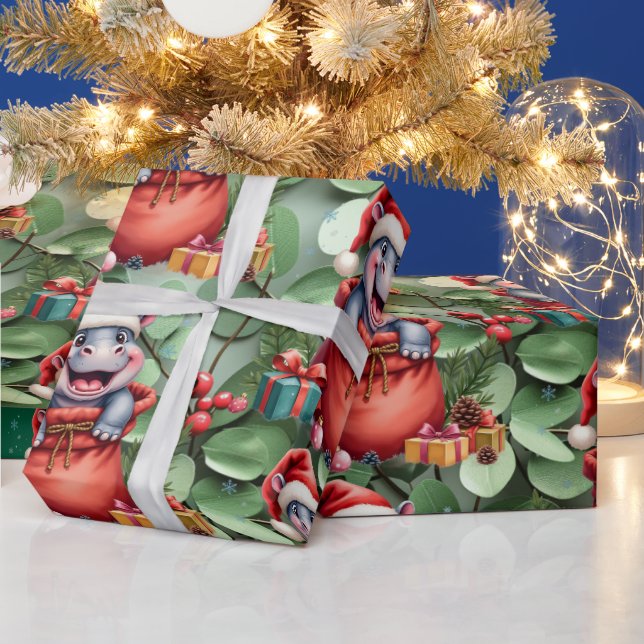 Hippo Christmas Themed for Animal Lovers Wrapping Paper (Holidays)