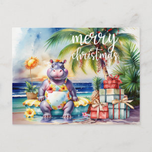 Hippo Christmas Themed Hawaiian  Postcard