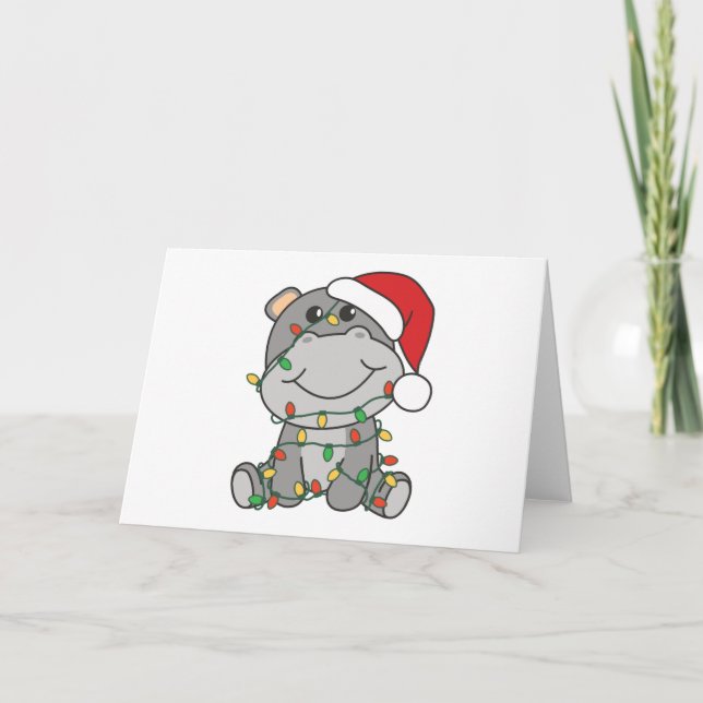 Hippo Christmas Winter Animals Hippos Holiday Card (Front)