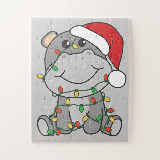 Hippo Christmas Winter Animals Hippos Jigsaw Puzzl Puzzle (Vertical)