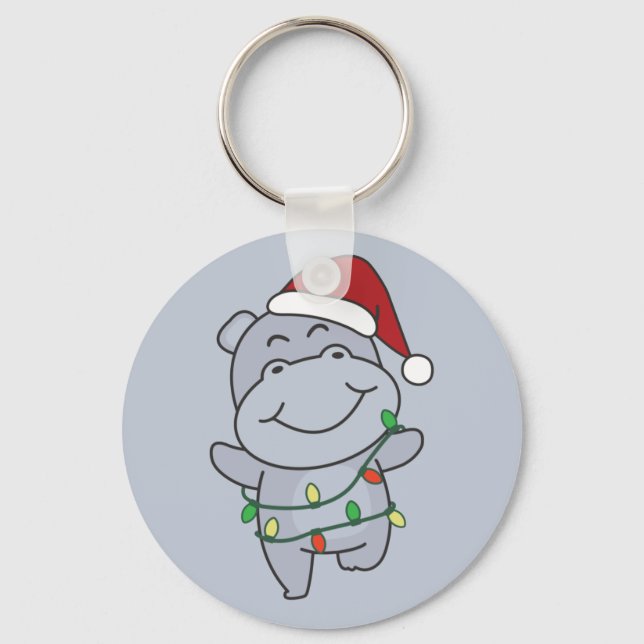 Hippo Christmas Winter Animals Hippos Keychain (Front)