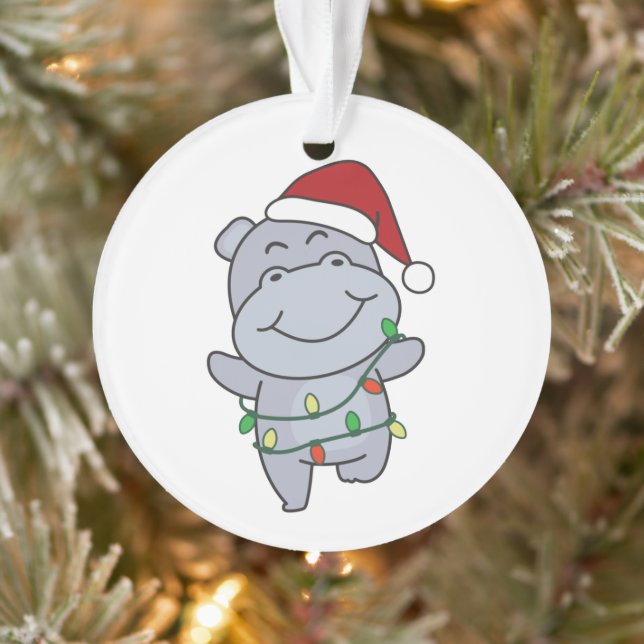 Hippo Christmas Winter Animals Hippos Ornament (Tree)