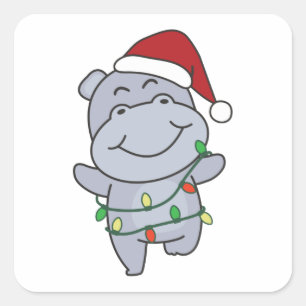 Hippo Christmas Winter Animals Hippos Square Stick Square Sticker