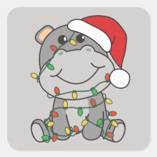 Hippo Christmas Winter Animals Hippos Square Stick Square Sticker